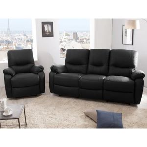 Canape 3 Places 2 Relax Manuel Fauteuil Cuir Gaspard Noir