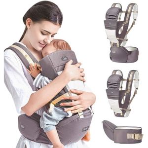 PORTE BÉBÉ Porte-Bébé Ventraux Ergonomique avec Siège à Hanche  4 en 1 Multiposition pour Nouveau-né Bébé 0-36 mois 3.5-20kg (Gris)