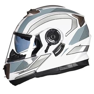 CASQUE MOTO SCOOTER Casque Moto double lentille cool de personnalité Casque anti-buée Casque Intégral Casque de sécurité Casque universel-Blanc gris