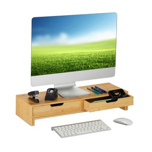 Support Écran Bambou 60x30cm - Avec Rangements Pour Bureau Ergonomique