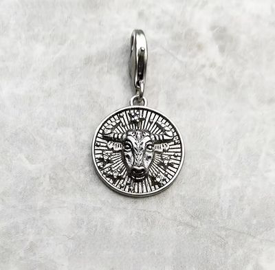 Pendentif Breloque Signe Du Zodiaque Taureau Plaqué Argent 3D - Fermoir Lobster - Sans Nickel - Pour Collier Ou Bracelet Charms