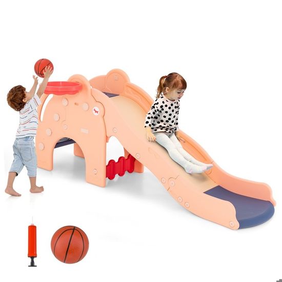 Toboggan Enfant 4-en-1 GOPLUS Éléphant - Avec Panier Basket Et Ballon 1.5-4 Ans Vert