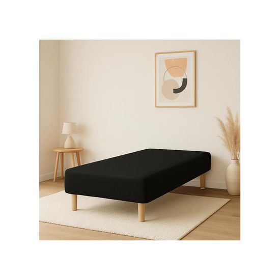 Sommier Dimension 90x190 Cm, Revêtement En Tissu Gris, Pieds En Bois