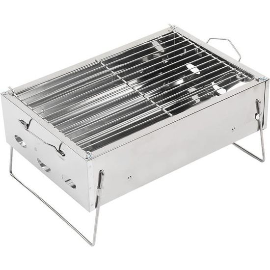 Barbecue Charbon Pliable Portable 35x27x20 Cm – Acier Inox, Idéal Camping, Pique-Nique, Jardin, Plage