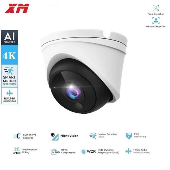 Caméra De Surveillance Dôme IP POE 4MP - Pour Intérieur/extérieur, Vision Nocturne, Marque Générique