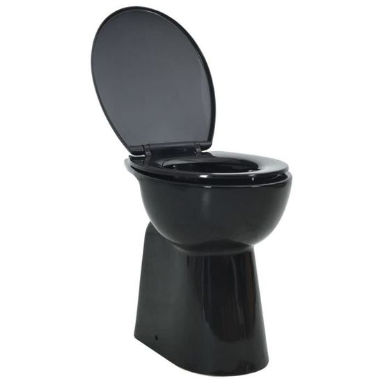 HMF© Toilette Wc haute Classique - sans bord fermeture douce 7 cm - WC Cuvette Céramique Noir 58947