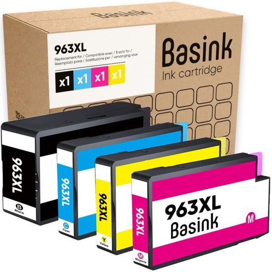 Basink Cartouche d'encre Compatible avec HP 912XL Pack 4 pour