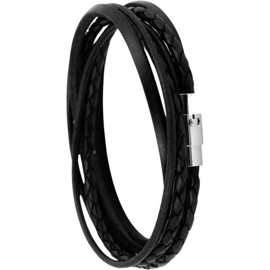 Collier En Cuir Tressé Avec Fermoir Levier - Noir / Brun - Largeur 4-6mm - Neuf Sans Emballage