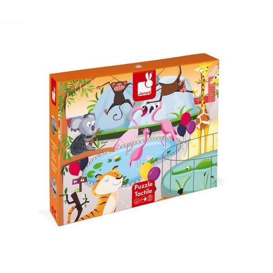 Puzzle Tactile JANOD Journée Zoo - Puzzle Animaux 20 pcs - Grosses pièces adaptées aux enfants