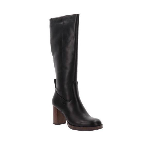 Bottes Noires En Cuir à Talons Plats - Tige Haute 40 Cm - Taille 37 - Occasion Sans Marque