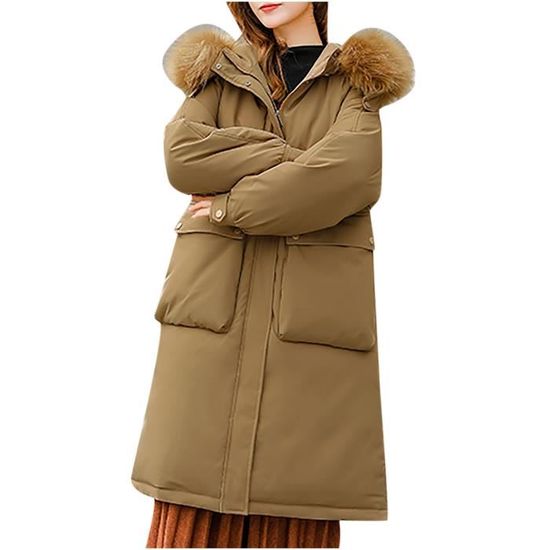 Shoplifemore Manteau D'hiver Long Pour Femme - Col Fourrure, Doublure Polaire - Parka Décontracté - 12