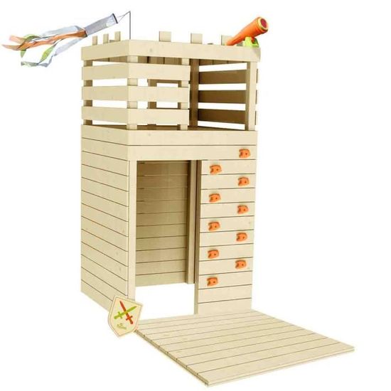 Maisonnette en bois pour enfants et ado avec mur escalade - Soulet - Knight - Bois massif - 2,92 m² - Marron