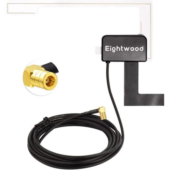 Antenne FM Voiture Eightwood Avec Adaptateur DIN - Câble 3M - Pour Autoradio Et Camion