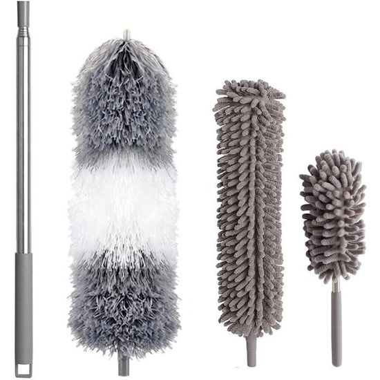Lot De 3 Plumeaux Microfibre Extensibles - Brosse à Épousseter Lavable Avec Perche Télescopique