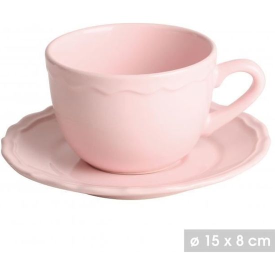 6 Tasses à Café Cappuccino Rose Mug à Thé en Céramique Ondulé 20 cl Avec sa Soucoupe