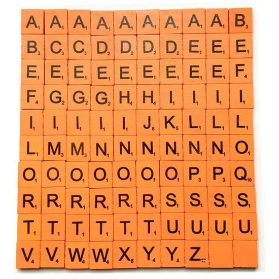 Ben-gi 100 Pièces Scrabble en Bois Tiles Alphabet Jouets en Bois Lettres Carreaux Alphabet Artisanat du Bois pour Les Enfants 