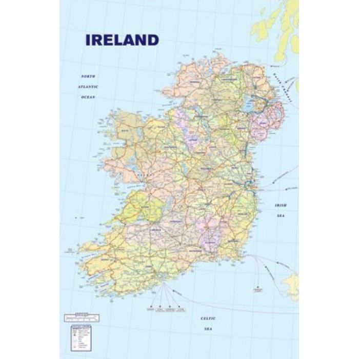 Cartes Poster Carte D Irlande En Anglais 91 Cdiscount Maison