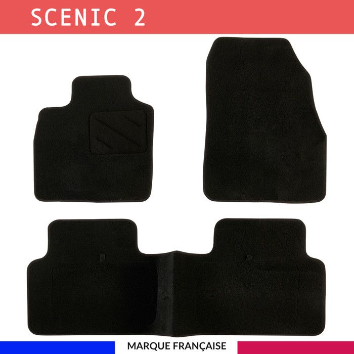 Tapis de sol voiture - Sur mesure pour RENAULT SCENIC 2 (06/2003-03/2009) Antidérapant - 3 pièces : Protection arrière - Moquette