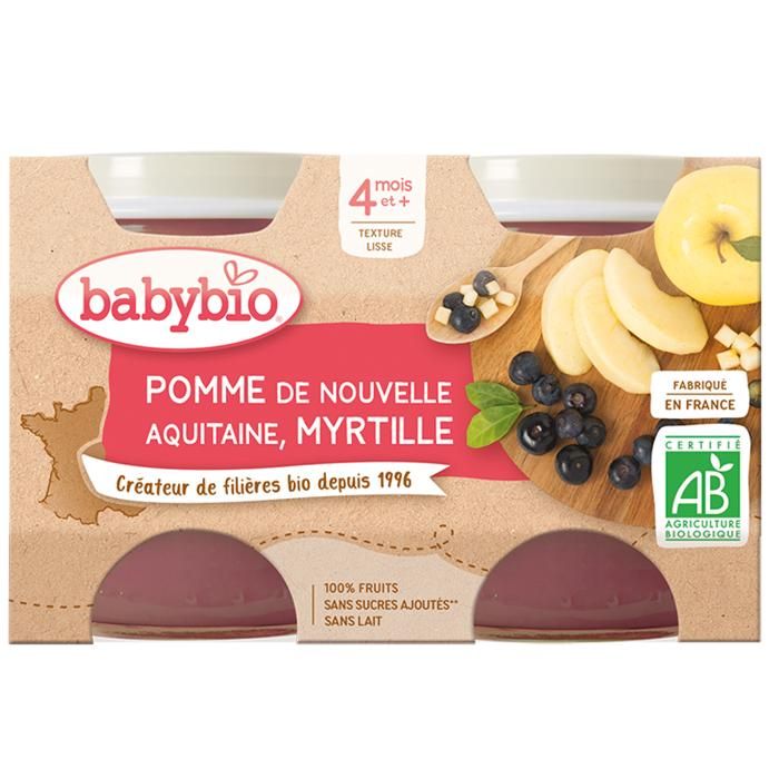 Babybio - Petit Pot Bébé Pomme Myrtille - Bio - 2x130g - Dès 4 mois