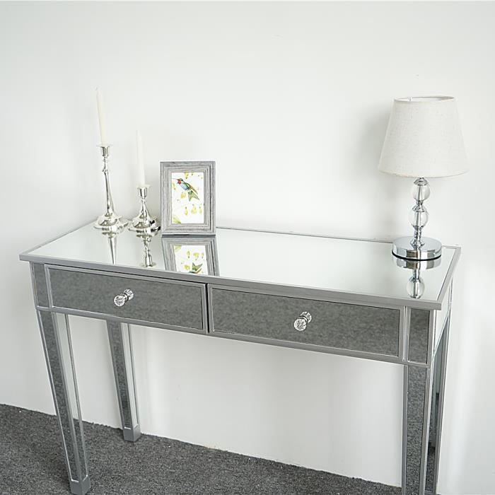 Table console-Coiffeuse Miroir -Table de maquillage- bureau vanité avec 2 tiroirs,105*36*76cm,argenté