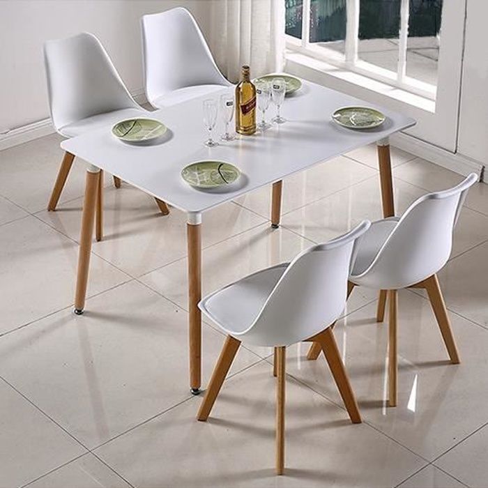 TABLE À MANGER SCANDINAVE DESIGN pour 4-6 Personnes EN BOIS LAQUÉE BLANC 110x60x75cm