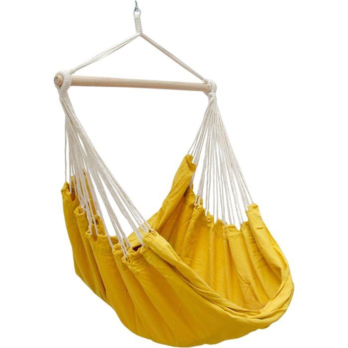Hamac suspendu pour s'asseoir XXL 185x130cm 100% coton 150kg siège pour se balancer avec pivot 360° Jaune