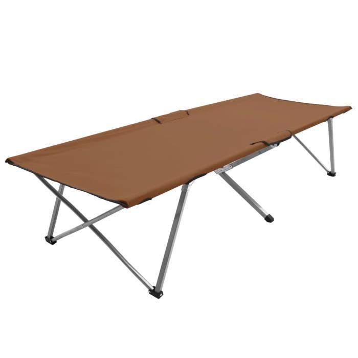 ����Lit de Camp Pliable - Lit Pliant de Voyage Léger Solide et Durable pour Adultes et Enfants 206x75x45 cm XXL Marron8469