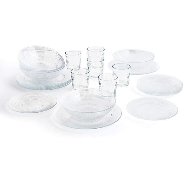 SALADIER Luminarc Service complet moderne pour 6 personnes 18 pièces + lot de 6 verres en verre 26 cl, opale37