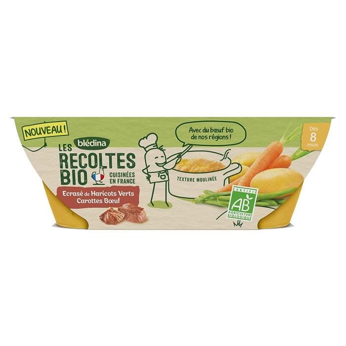 BLEDINA - Récolte BIO écrasé haricots verts carottes bœuf 2x200g
