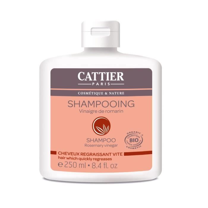 CATTIER Shampooing Vinaigre de Romarin Bio Cheveux Regraissant Vite 250 ml