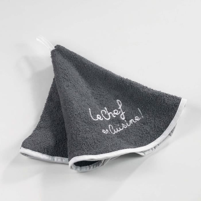 CDaffaires Essuie-main rond (0) 60 cm eponge brodee cuistot Anthracite