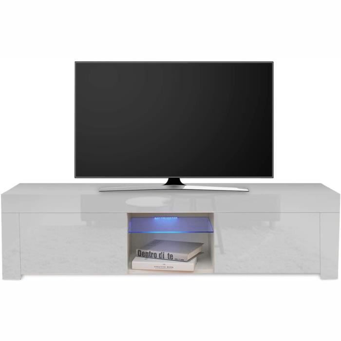 Dripex Meuble TV LED Brillant Blanc Contemporain -130 x 35 x 35cm