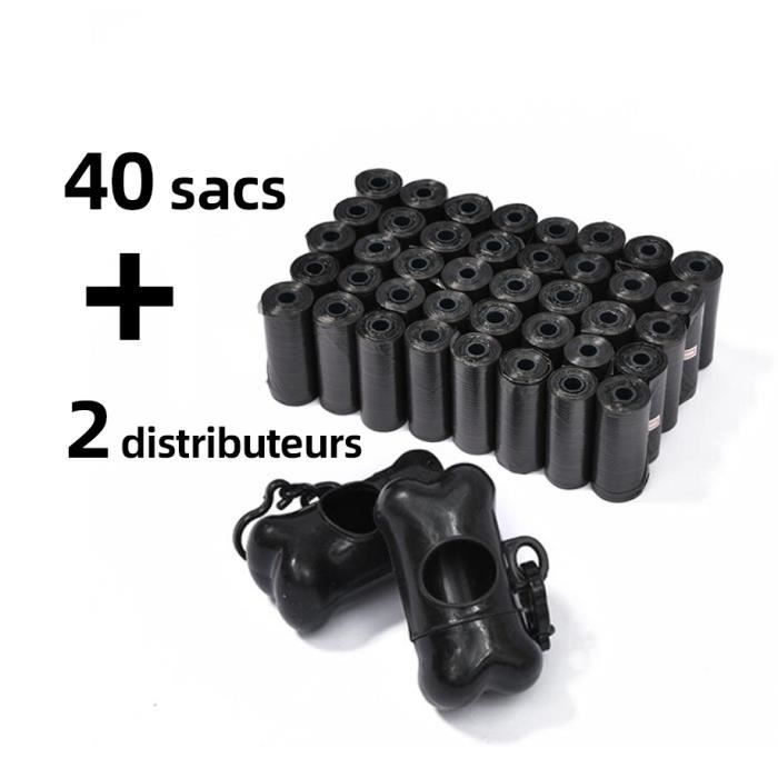 40 rouleaux + 2 distributeurs sacs à déjections canines avec distributeur et clip pour laisse