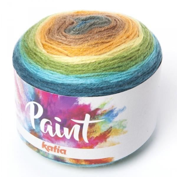 Laine PAINT Katia pour chèche 57 Vert moutarde bleu