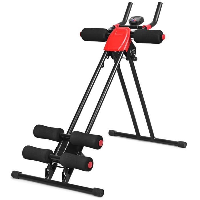 GIANTEX Appareil de Musculation pour Abdominaux Pliable, 4 Niveaux de Résistance Réglables, Écran LCD et Rembourrage en Mousse, Noir