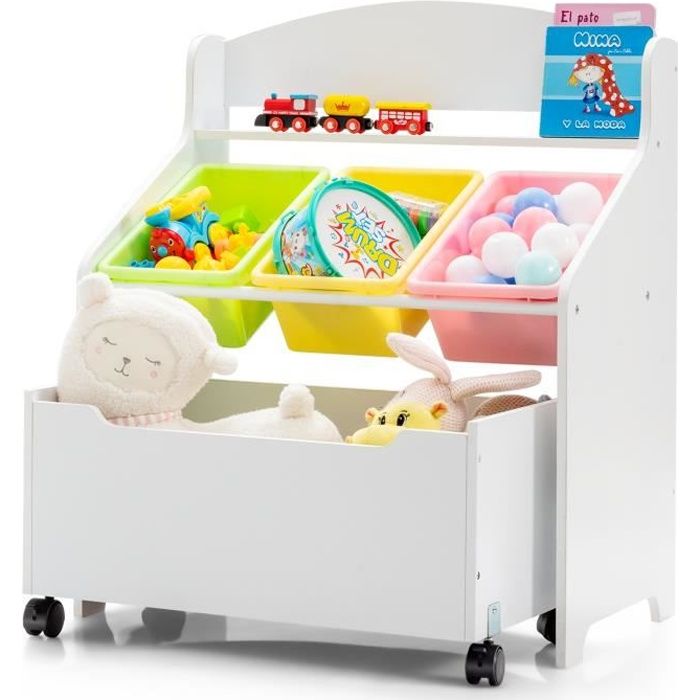 GIANTEX Coffre à Jouets pour Enfants avec 3 Palettes pour Jouets, Livres, Vêtement, Boîte de Rangement de Jouet pour 3 à 8 ans