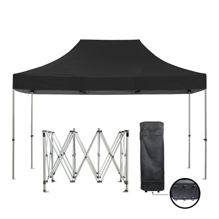 Tente pliante noire 3x4,5m SUPER Robuste Tube 40mm en ALU Bâche 420D étanche Barnum Pliable jardin marché, Sac de transport