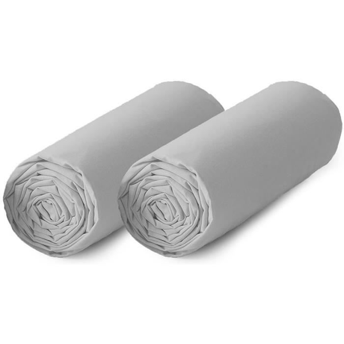 TODAY Lot de 2 draps housse 100% coton - 90x190 cm - Gris clair TODAY