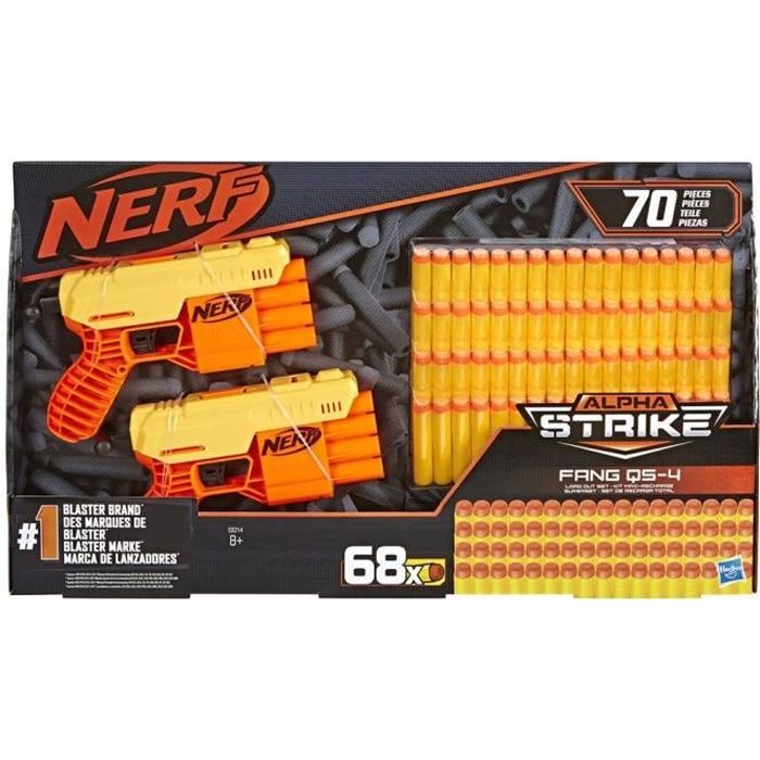 NERF - AlphaStrike - Fang QS-4 - Pistolet Avec 68 Fléchettes 70 Pièces