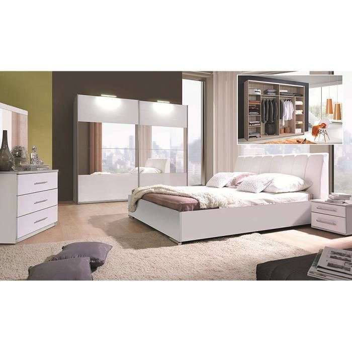 lit design en simili cuir blanc 180 x 200 cm avec option coffre et 2 chevets VERONA. Meuble design pour chambre à coucher Blanc