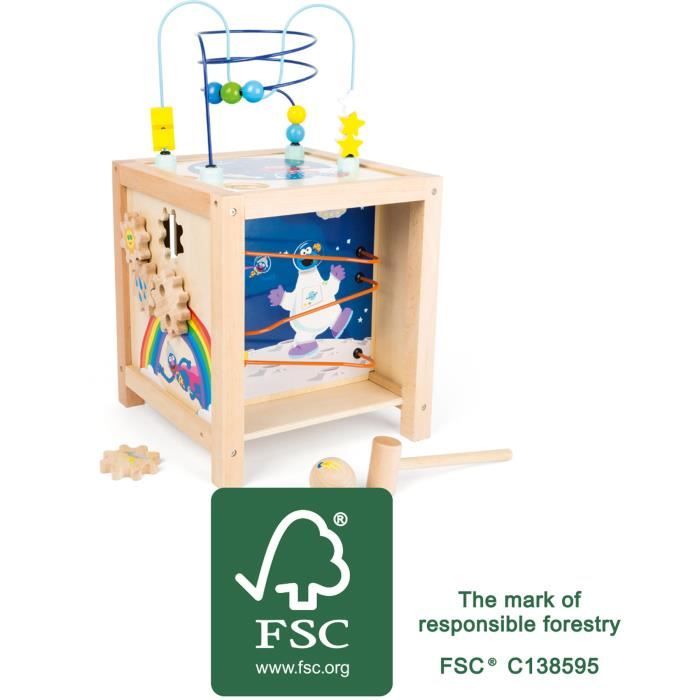Small Foot- Rue Sesame Cube de motricité en Bois, certifié FSC 100%, pour Enfants à partir de 18 Mois, Un Amusant Jouet, 10974,