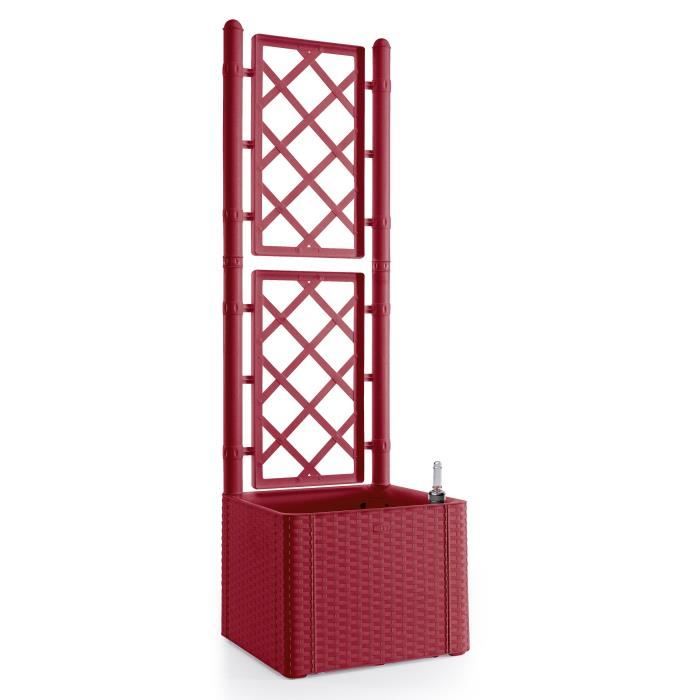 STEFANPLAST Bac à fleurs carré Natural Deluxe avec treillis - 43x43x142 h - 35 + 2 litres dans la réserve - Rouge rubis