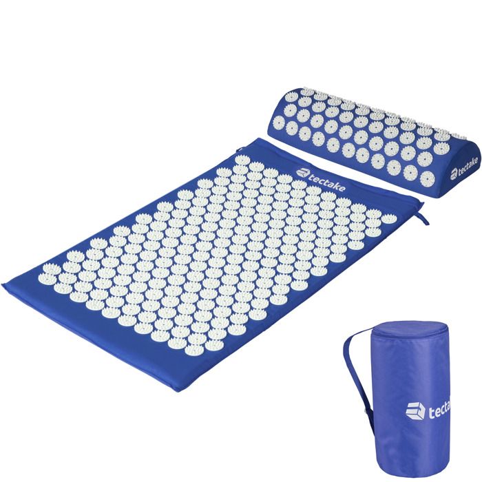 TECTAKE Tapis d'Acupression de Fleurs Tapis Fakir de Détente Matelas de Massage 74 cm x 43 cm x 2,5 cm + 1 Coussin + 1 Sac Bleu