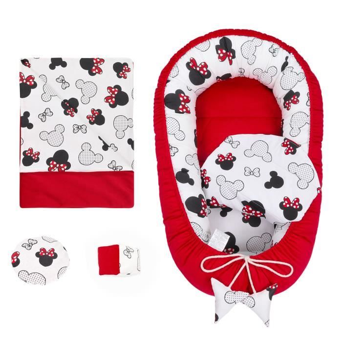Reducteur de lit Bebe 90x50 cm Velours - Cocon Bebe nid Ergonomique Cocon en 5 parties avec chauffant cube sensoriel Rouge
