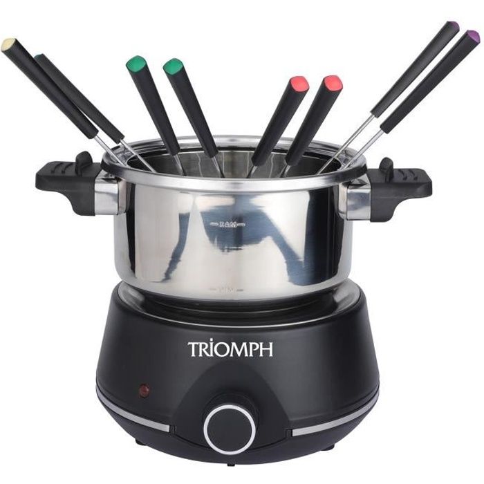 Fondue électrique en acier inoxydable - 2 litres - 8 personnes - 1400W + 8 fourchettes