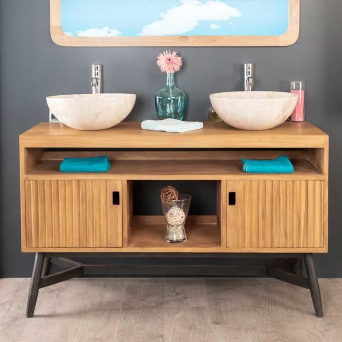 Meuble double vasque en teck mya 130 CM