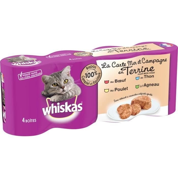 WHISKAS - Terrine mer/campagne - Pour chat - 4 boites de 400g