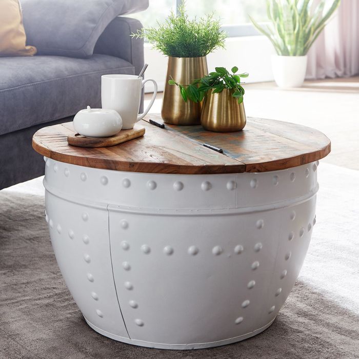 WOHNLING basse WOHNLING Bois massif manguier Ø 60 cm Table de salon Table basse ronde blanche