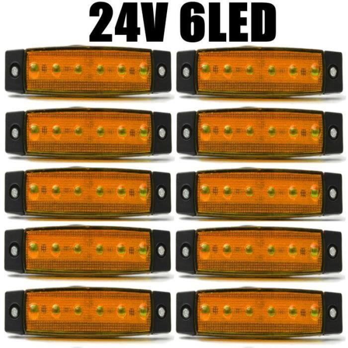 QQ17975- 10Pcs 24V 0.5W 6 SMD LED FEUX DE GABARIT LATERALE POUR CAMION CAMPER SHASSIS REMORQUES Jaune
