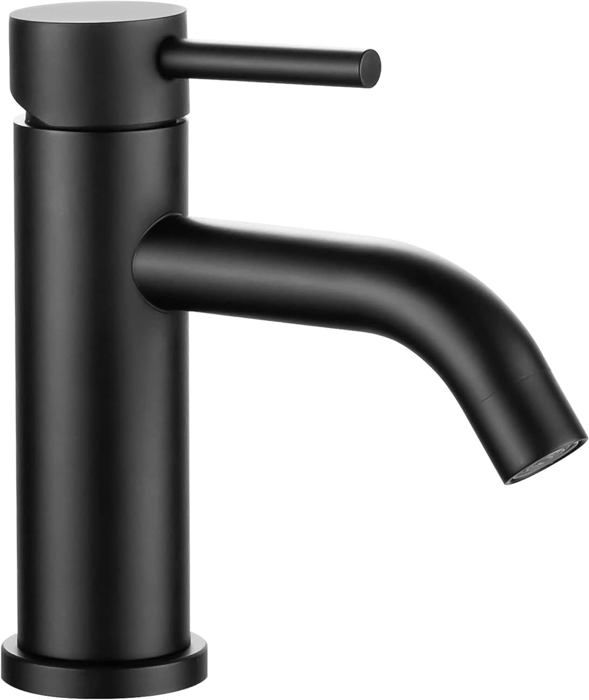 Mitigeur Lavabo Noir Mat Acier Inoxydable - Robinet Salle De Bain Avec 2 Flexibles Inclus